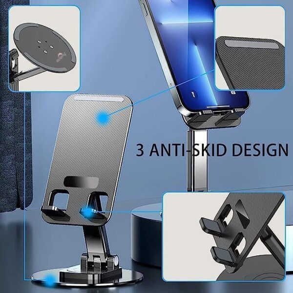 DOLPHY Adjustable & Foldable Phone/Tablet Holder | 360 Degree Metal Mobile Stand for Bed, Office Table, Desk & Home, PC, Smartphone & Tablets