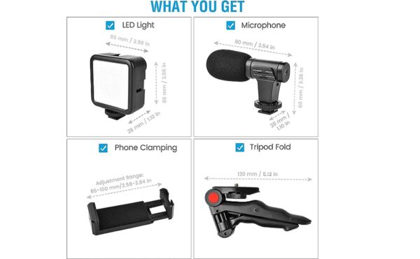 Video -Making Tripod Kit For Live Broadcast 3 In 1 With Microphone, Led Light, Mini Stand & Remote Control, Vloging Kit - Image 2