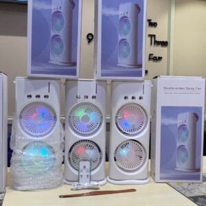 3 in 1 Double Head LED Water Spray Portable Ice Mist Cooling Fan.