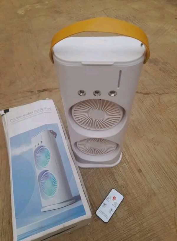 3 in 1 Double Head LED Water Spray Portable Ice Mist Cooling Fan. - Image 3