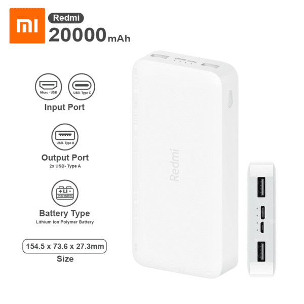 Xiaomi Redmi 20000mAh 18W QC3.0 fast Charging Version Power Bank- Black - Image 2