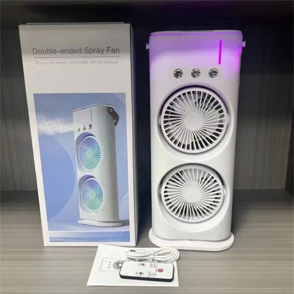 Rechargeable Double Ended Spray Fan with Remote Control, Portable Air Cooler with LED Light Air Humidifier - Image 2
